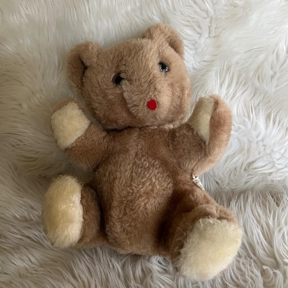 VTG Eden Wind Up Musical Teddy Bear Tan Plush Red Nose Zipper Back Collectible
